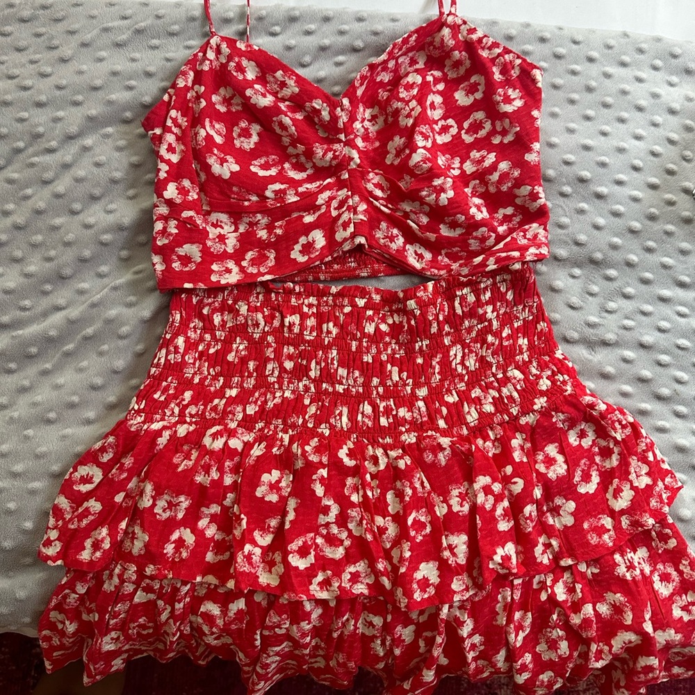 Dance & Marvel Red and White Floral Set